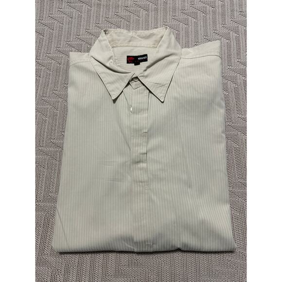 Versace cream damask stripe short sleeve button down size L - Picture 1 of 9